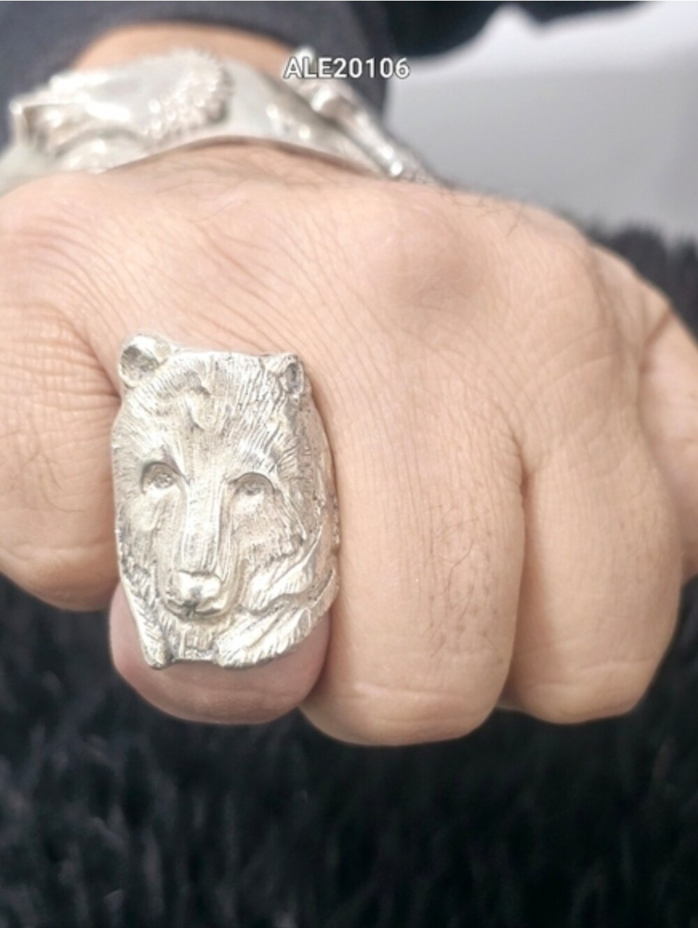 Handmade Sterling Silver 925 Bear Head Ring Size 9.5 Unisex 44g Statement Piece